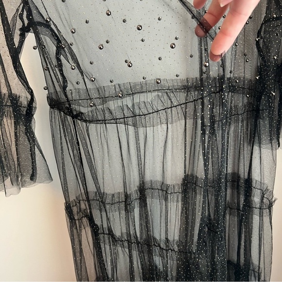 Cato Collection Limited Edition Black Sheer Studded Sparkle Duster - Large - Picture 4 of 13